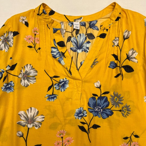Old Navy Yellow Floral Print Bohemian Peasant Prairie Long Sleeve Top Size L - Picture 3 of 7